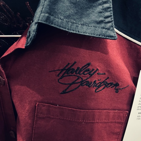 HARLEY DAVIDSON Adult Womens Burgundy and Black Short Sleeve Shirt 99089-09VW - Picture 1 of 5